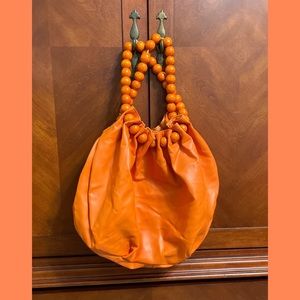 Vegan Leather Bag with Wooden Bead Handle